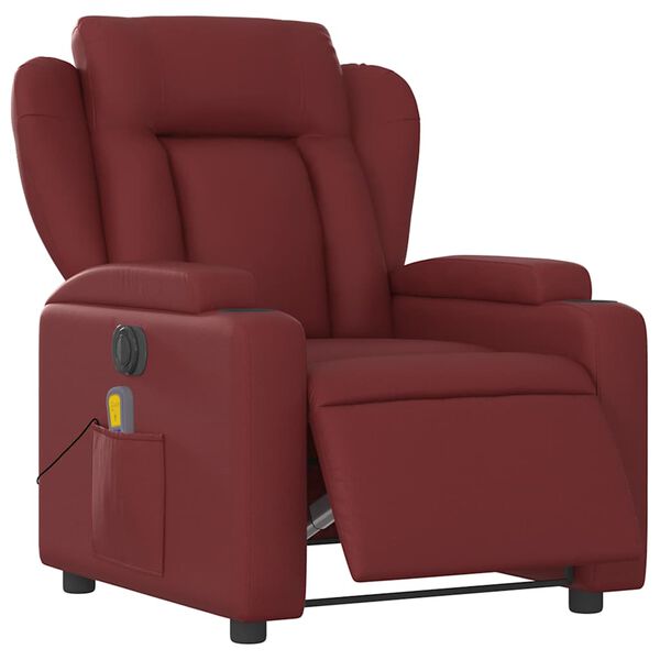 vidaXL Sill&oacute;n de masaje reclinable de cuero artificial rojo tinto