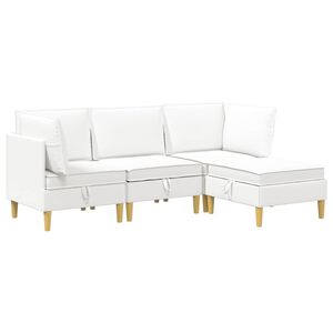vidaXL Juego de sof&aacute; modular con almacenamiento 4 uds. Blanco Tela