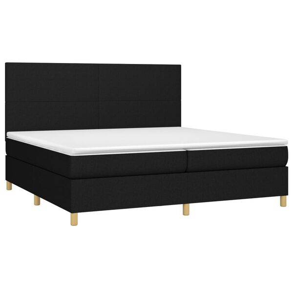 vidaXL Cama box spring colch&oacute;n y luces LED tela negro 200x200 cm