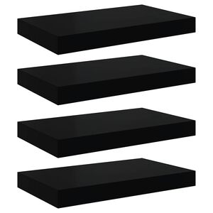 vidaXL Estante flotante de pared 4 uds MDF negro brillo 40x23x3,8 cm
