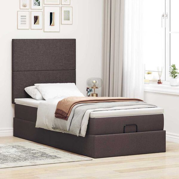 vidaXL Estructura cama otomana colch&oacute;n tela marr&oacute;n oscuro 80x200cm