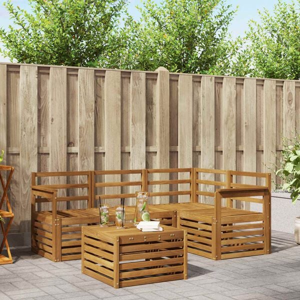 vidaXL Conjunto de sof&aacute;s de exterior 5 pcs Natural