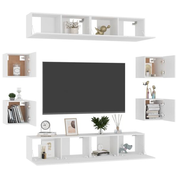 vidaXL Set de mueble para TV de 8 piezas madera de ingenier&iacute;a blanco