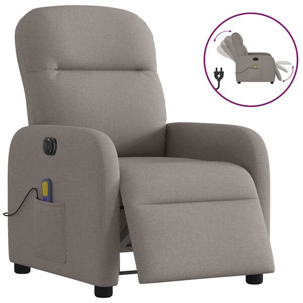 vidaXL Sill&oacute;n reclinable de masaje el&eacute;ctrico tela gris taupe