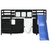 vidaXL Cama alta niños con cortinas madera pino blanco negro 80x200 cm