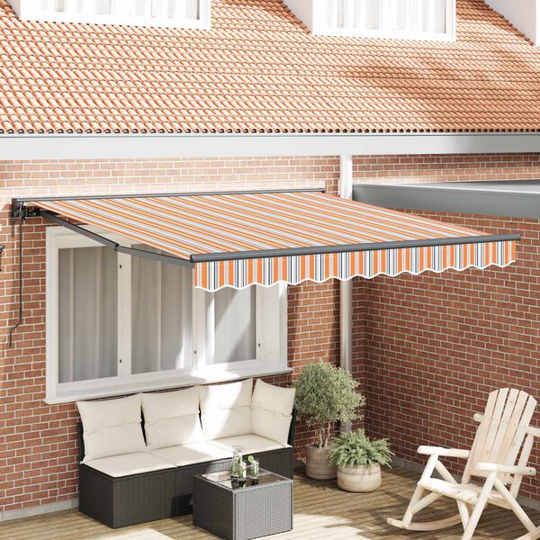 vidaXL Toldo Retr&aacute;ctil Azul y Naranja 350 x 250 cm Aluminio y Tela