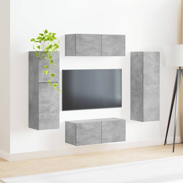 vidaXL Conjunto de mueble de TV 4 pcs Gris Concreto