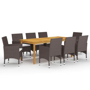 vidaXL Juego de comedor de jard&iacute;n de 9 piezas marr&oacute;n