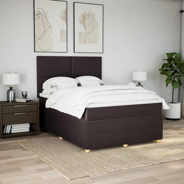 vidaXL Cama box spring con colch&oacute;n tela marr&oacute;n oscuro 140x190 cm