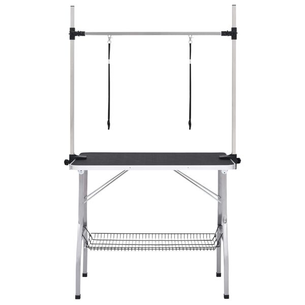 vidaXL Mesa de aseo para perros ajustable con 2 lazos y cesta