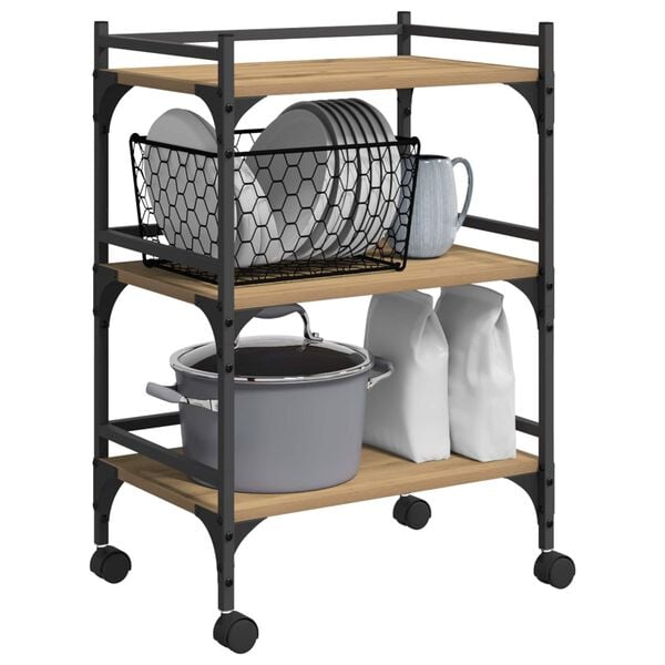 vidaXL Carro de Cocina Roble artesanal 50 x 35 x 75.5 cm