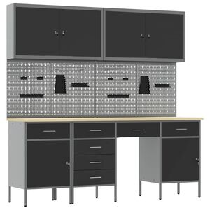 vidaXL Armario de trabajo 10 uds. Negro Madera Ingenierizada y Acero