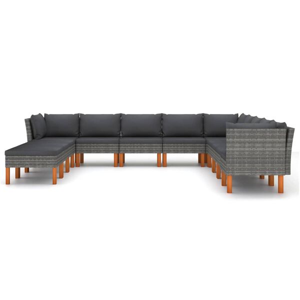 vidaXL Set de muebles de jard&iacute;n 12 pzas y cojines rat&aacute;n sint&eacute;tico gris