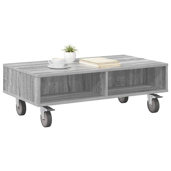 vidaXL Mesa Lateral con Ruedas Gris Sonoma 90 x 50 x 30 cm