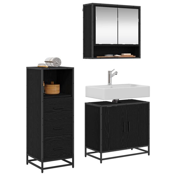 vidaXL Juego de muebles de ba&ntilde;o 3 pcs Roble Negro Madera de ingenier&iacute;a