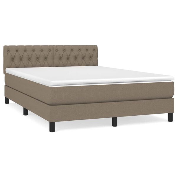 vidaXL Cama box spring con colch&oacute;n tela gris taupe 140x190 cm