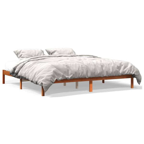 vidaXL Cama sin colch&oacute;n madera maciza de pino marr&oacute;n cera 180x200 cm