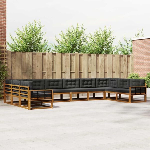 vidaXL Conjunto de sof&aacute;s de exterior 10 pcs Natural y Antracita