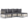 vidaXL Set muebles de jard&iacute;n 4 pzas y cojines rat&aacute;n PE gris antracita