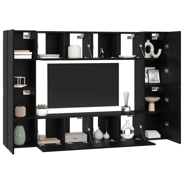 vidaXL Conjunto de mueble de TV Roble Negro Madera de ingenier&iacute;a