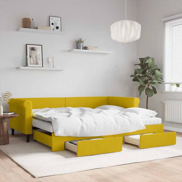 vidaXL Sof&aacute; cama nido con cajones terciopelo amarillo 90x200 cm