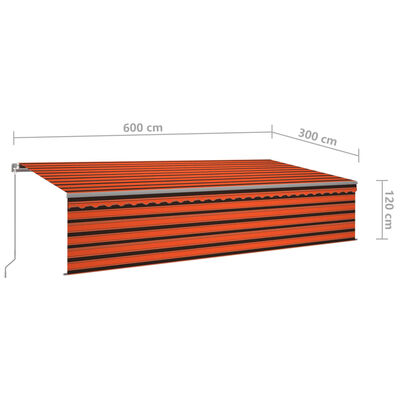 vidaXL Toldo retráctil manual con persiana y LED naranja y marrón 6x3m