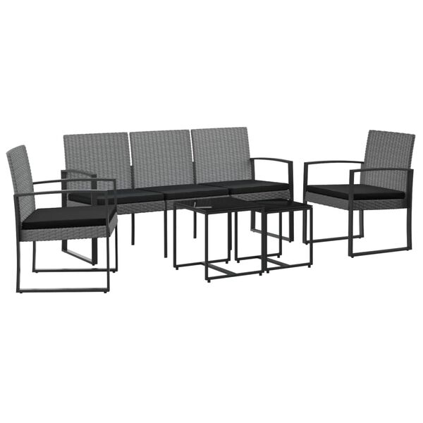 vidaXL Set comedor jard&iacute;n 5 pzas cojines PP aspecto rat&aacute;n gris oscuro