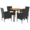 vidaXL Set de comedor jard&iacute;n 5 pzas con cojines rat&aacute;n PE acacia negro