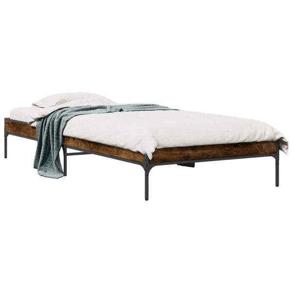 vidaXL Estructura cama madera ingenier&iacute;a metal roble humo 100x200 cm