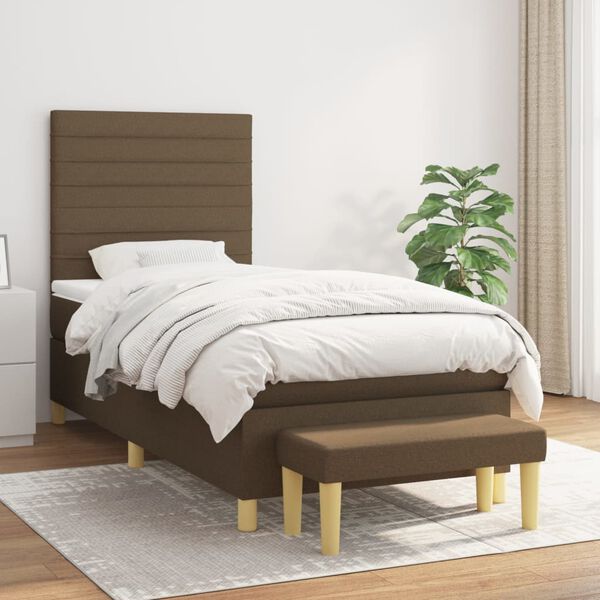 vidaXL Cama box spring con colch&oacute;n tela marr&oacute;n oscuro 90x190 cm