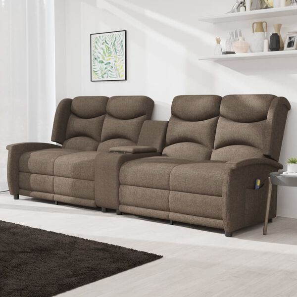 vidaXL Sill&oacute;n de masaje reclinable 4 plazas con portavasos marr&oacute;n