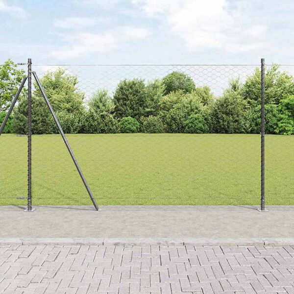 vidaXL Poste de Valla Gris 25 x 1,5 m (malla de 50 mm) Acero