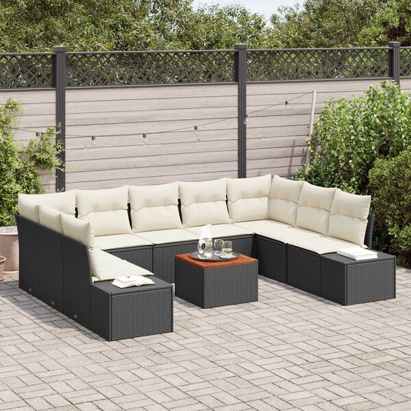 vidaXL Conjunto de sof&aacute; de jard&iacute;n 10 pcs Negro y blanco