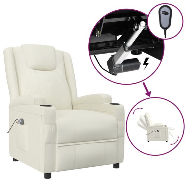 vidaXL Sill&oacute;n reclinable el&eacute;ctrico de cuero sint&eacute;tico blanco crema