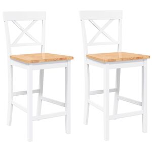 vidaXL Taburetes de bar, 2 unidades, madera maciza blanca, goma
