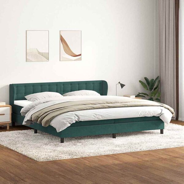 vidaXL Cama box spring con colchones terciopelo verde oscuro 200x210cm