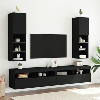 vidaXL Muebles de TV con luces LED 2 uds negro 30,5x30x102 cm