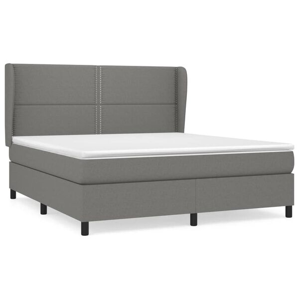 vidaXL Cama box spring con colch&oacute;n tela gris oscuro 160x200 cm