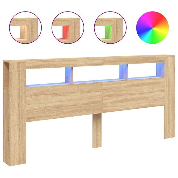 vidaXL Cabecero LED madera ingenier&iacute;a roble Sonoma 220x18,5x103,5 cm