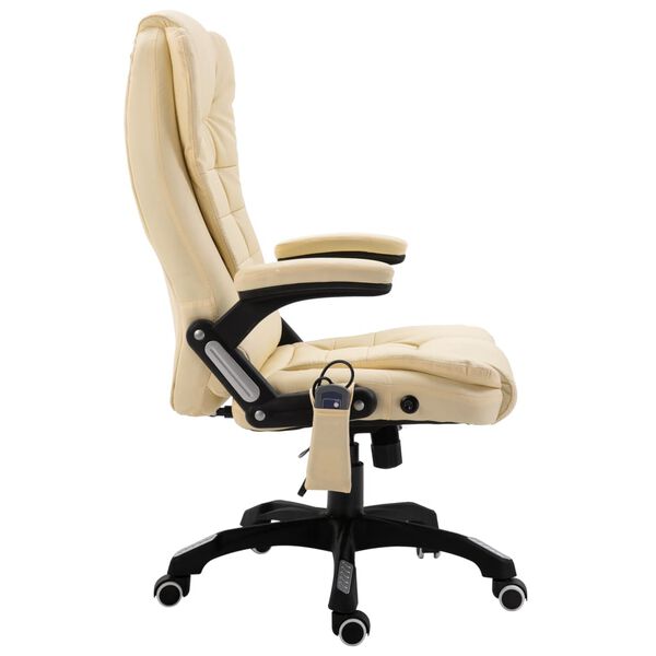 vidaXL Silla de oficina de masaje de cuero sint&eacute;tico color crema