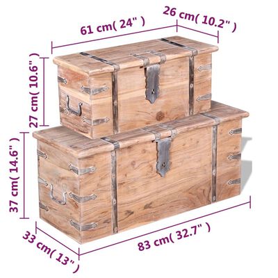 vidaXL Set de baúl de almacenamiento de madera de acacia 2 unidades