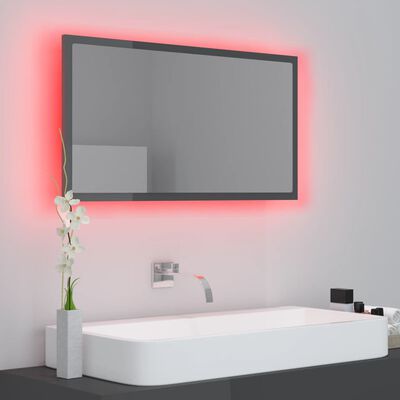 vidaXL Espejo de baño acrílico gris brillo 80x8,5x37 cm