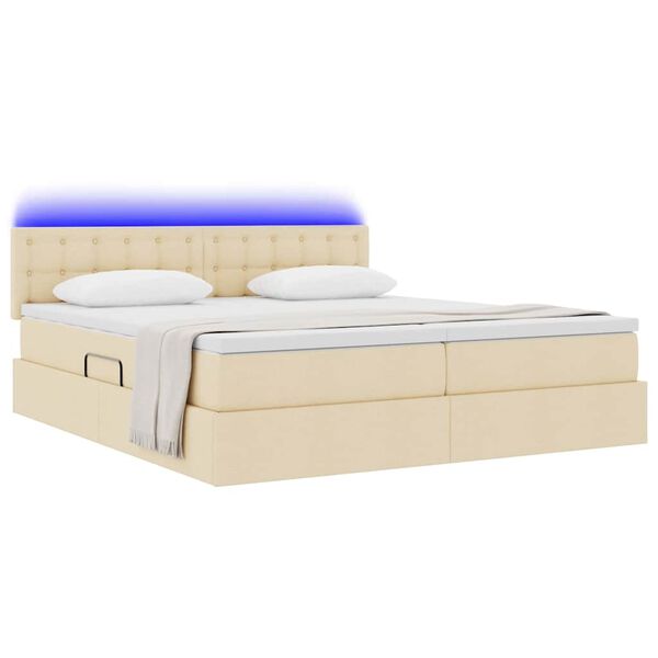 vidaXL Cama con tira de luces LED con cabecera Crema 180 x 200 cm tela