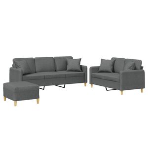 vidaXL Juego de sof&aacute;s con cojines 3 piezas tela gris oscuro