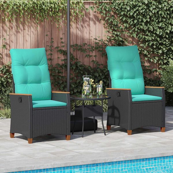 vidaXL Silla de jard&iacute;n reclinable Negro y Turquesa 64 x 57,5 x 112 cm
