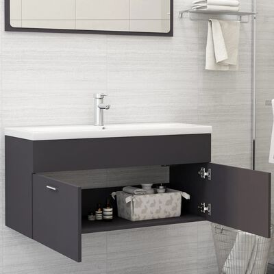 vidaXL Armario para lavabo madera contrachapada gris 100x38,5x46 cm