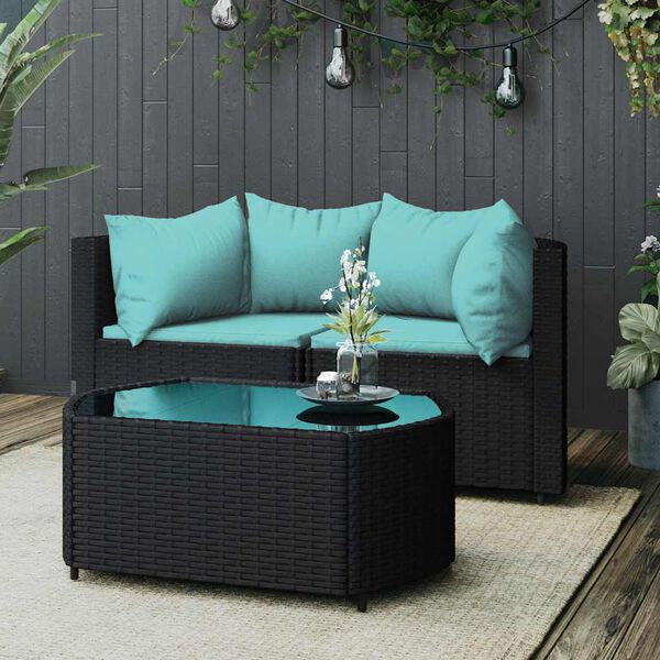 vidaXL Set de muebles de jardín 3 pzas y cojines ratán sintético negro