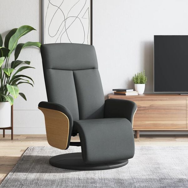vidaXL Sill&oacute;n reclinable con reposapi&eacute;s tela gris oscuro