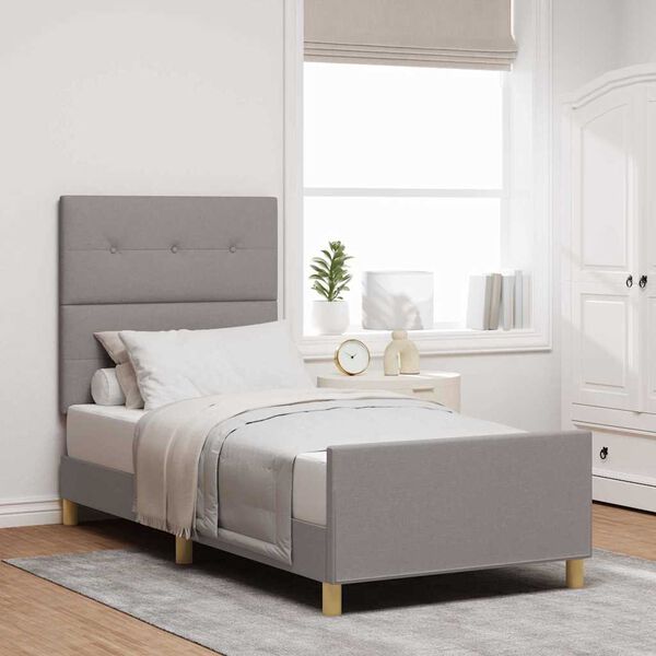 vidaXL Estructura de cama con cabecera Taup&eacute; 90 x 190 cm tela