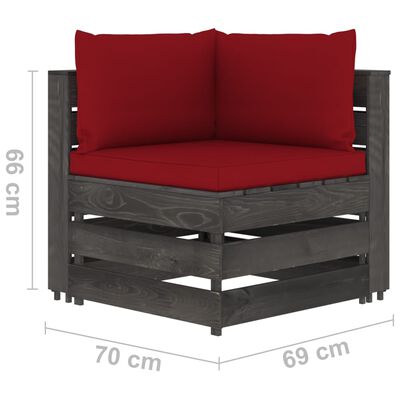 vidaXL Muebles de jardín 11 piezas con cojines madera impregnada gris